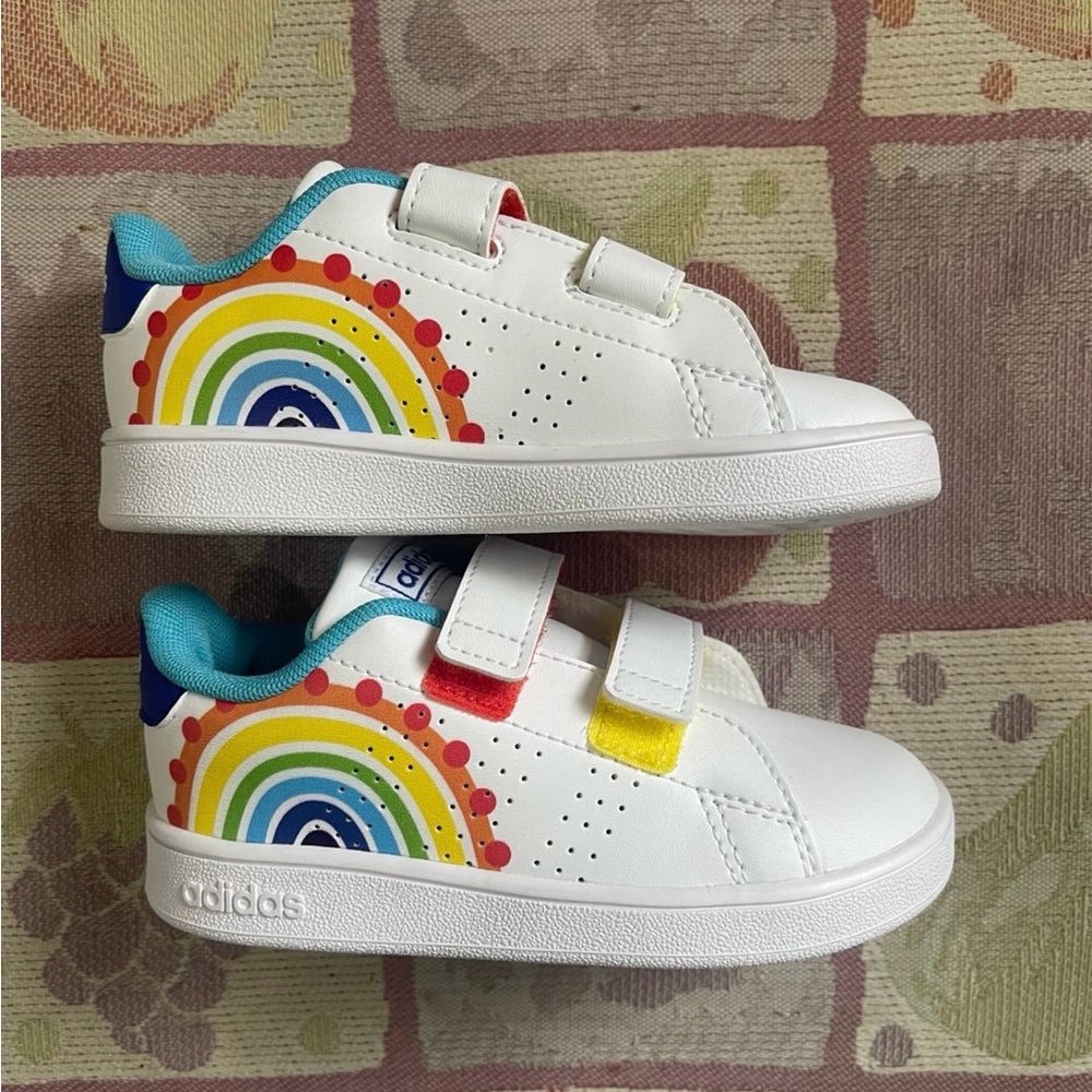 Adidas Kids White Sneakers with Rainbow Design